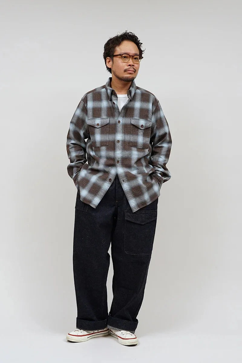 ◯ Nigel Cabourn - THARKAY SHIRT OMBRE NEL - BROWN