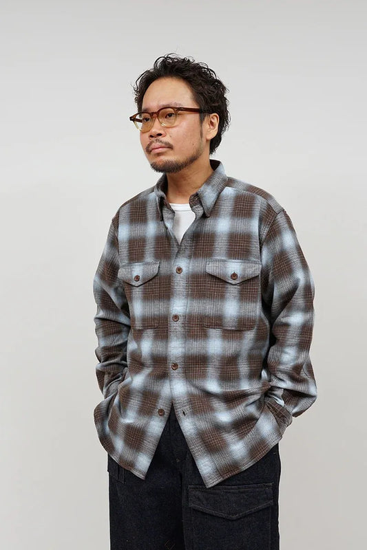 ◯ Nigel Cabourn - THARKAY SHIRT OMBRE NEL - BROWN