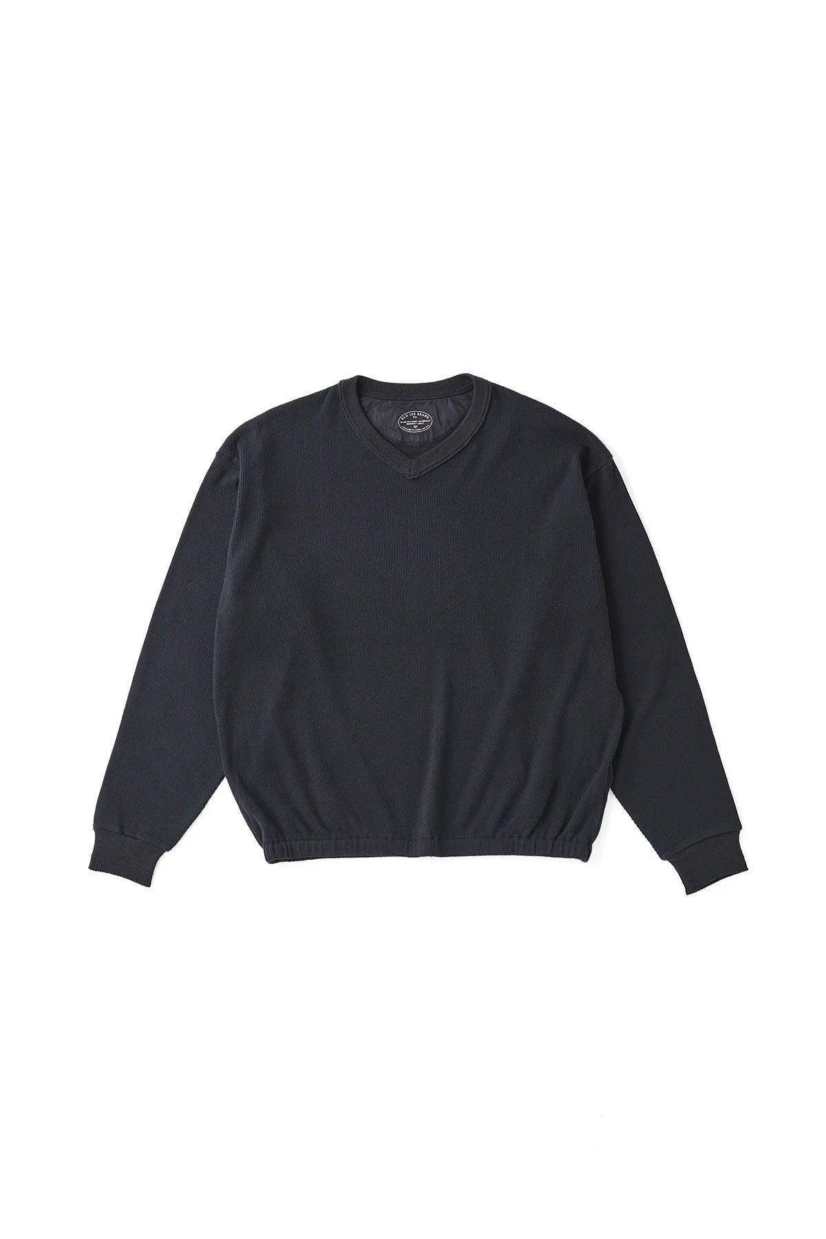 ○OLD JOE - V-NECK SILK NEP RIBED TOPS - ONYX BLACK