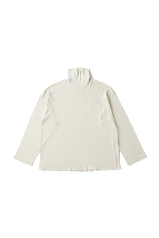 ○OLD JOE - TURTLE-NECK SILK NEP RIBED TOPS - NATURAL