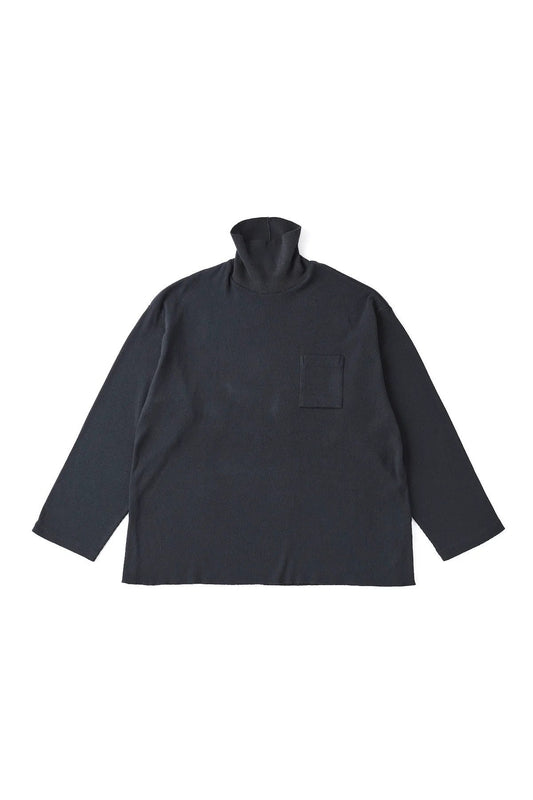 ○OLD JOE - TURTLE-NECK SILK NEP RIBED TOPS - ONYX BLACK