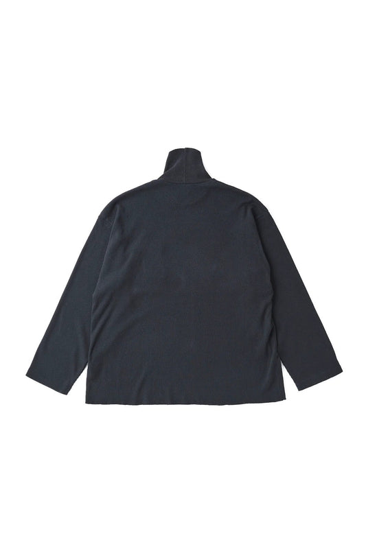 ○OLD JOE - TURTLE-NECK SILK NEP RIBED TOPS - ONYX BLACK