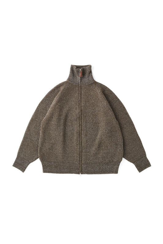 ○OLD JOE - SILK NEP WOOL ZIP SWEATER - OLIVE STONE