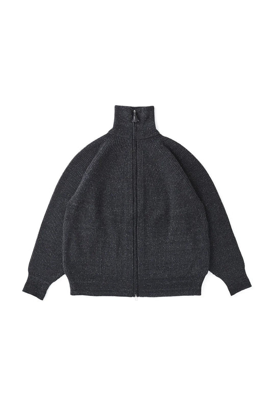 ○OLD JOE - SILK NEP WOOL ZIP SWEATER - ONYX BLACK