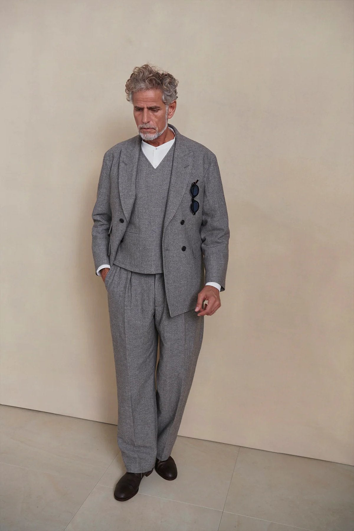 ○OLD JOE - DOUBLE-PLEATED DRAPE TROUSER - FANCY HERRINGBONE