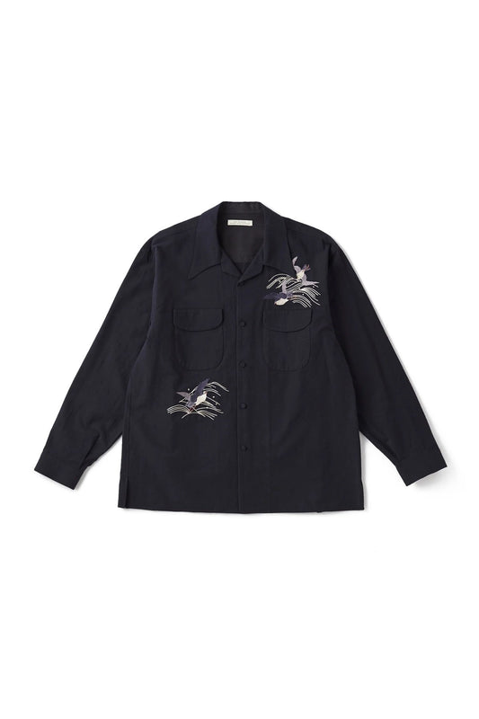 ○OLD JOE - SWALLOW COLLAR NASSOU SHIRTS(EMBROIDERY) - BLACK - 15 1/2(M)