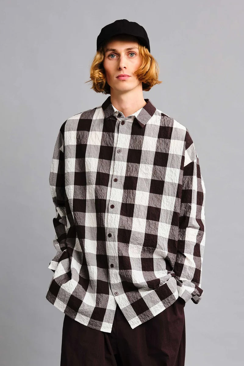 toogood - THE DRAUGHTSMAN SHIRT TABLECLOTH GINGHAM - COFFEE