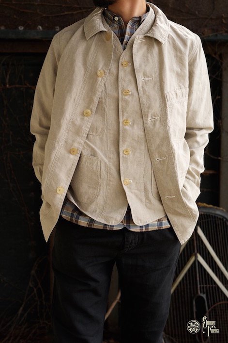 OLD JOE - HIGH COUNT LINEN CHORE JACKET - ECRU